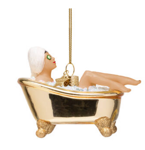 Christmas Tree Ornament Hanging Ornament Glass Woman In Shiny Gold Bath - 6cm