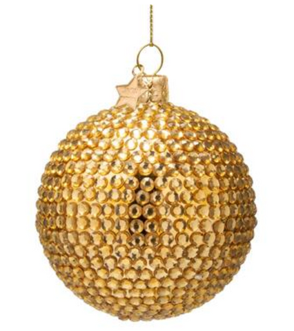 Christmas Tree Ornament Hanging Bauble Glass Shiny Gold Allover Diamond - 9cm