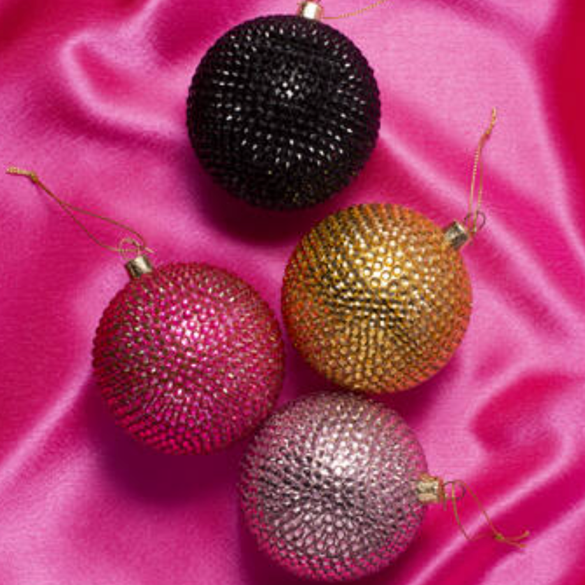 Christmas Tree Hanging Ornament Bauble Glass Shiny Gold Allover Diamond - 9cm, view 2