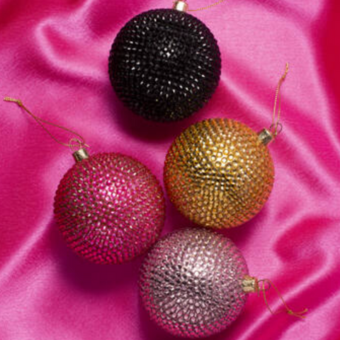 Christmas Tree Ornament Hanging Bauble Glass Shiny Gold Allover Diamond - 9cm