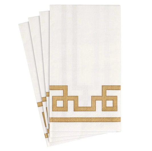 Caspari Rive Gauche-Gold And White Guest Towel (15 Pack)