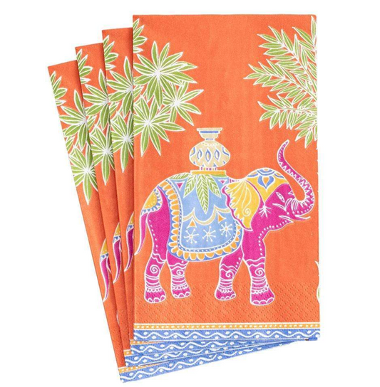 Caspari Royal Elephant Orange Guest Towel