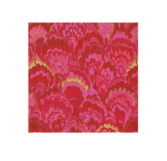 Caspari Marbled Ceramica Red & Fuchsia Cocktail Napkin