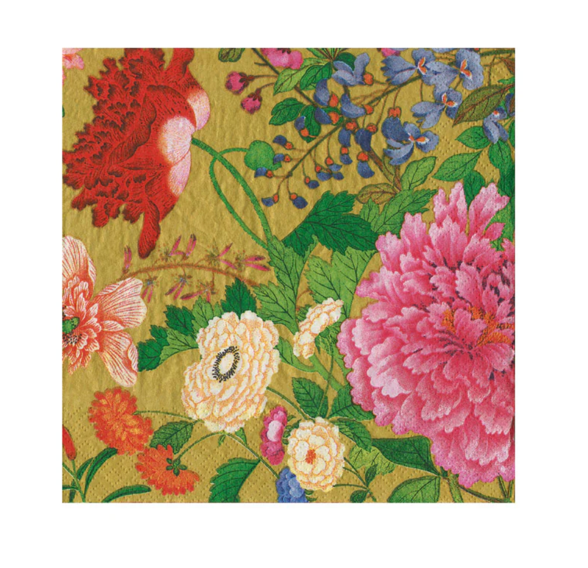 Caspari A Profusion Of Flowers 2 Gold Cocktail Napkin