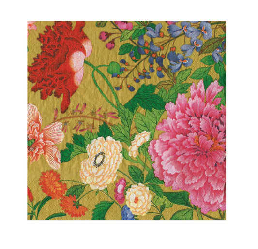 Caspari A Profusion Of Flowers 2 Gold Cocktail Napkin