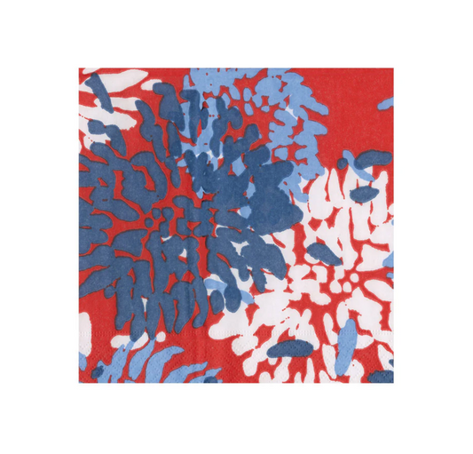 Caspari Chrysanthemum Red/White/Blue Cocktail Napkin