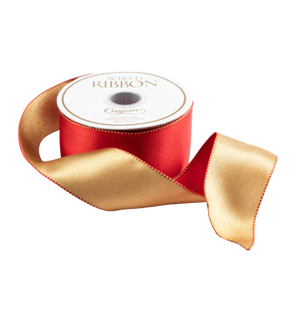 Caspari satin red and gold reversible wired ribbon, 10 yards