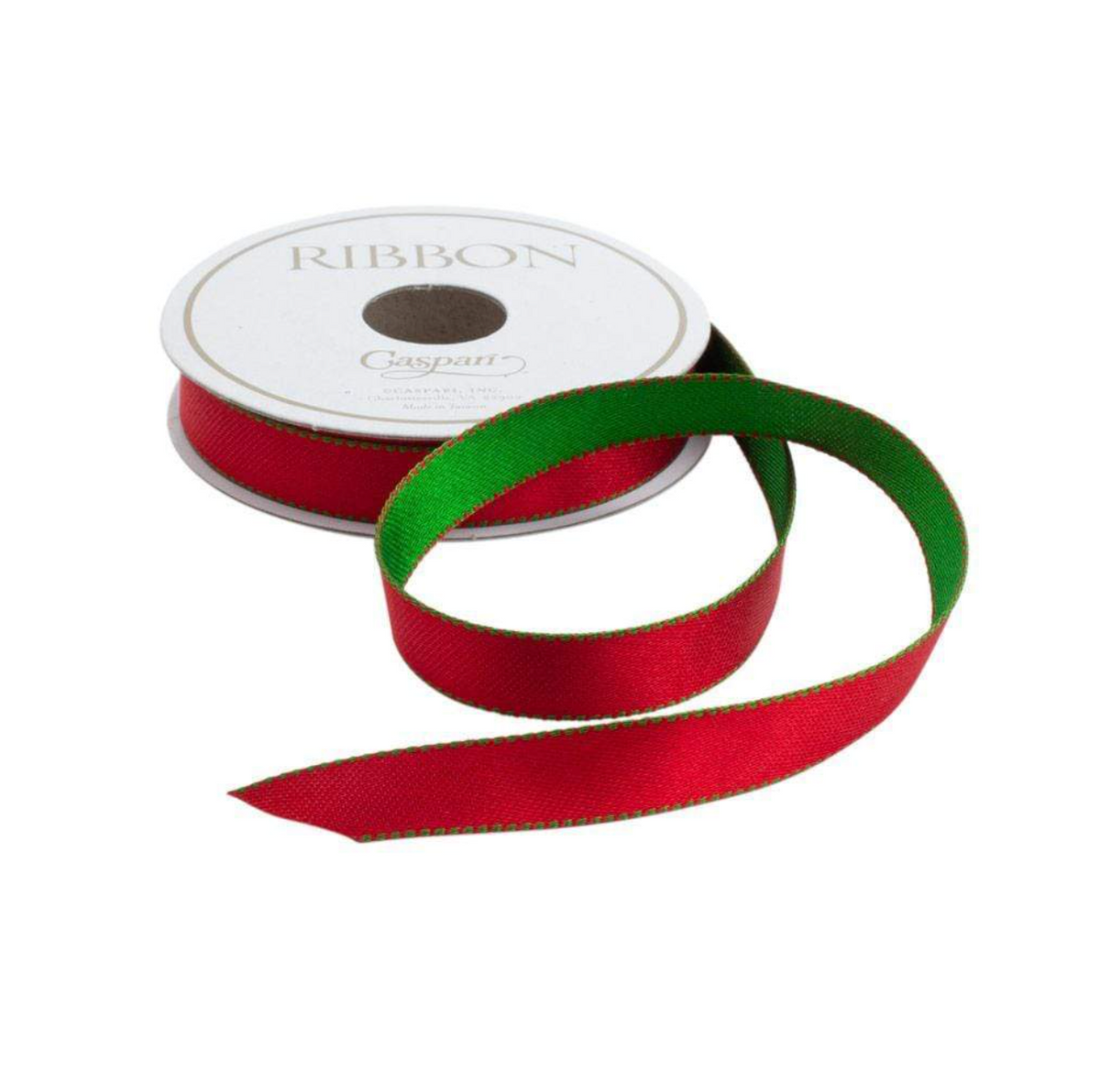 Caspari satin green and red reversible ribbon