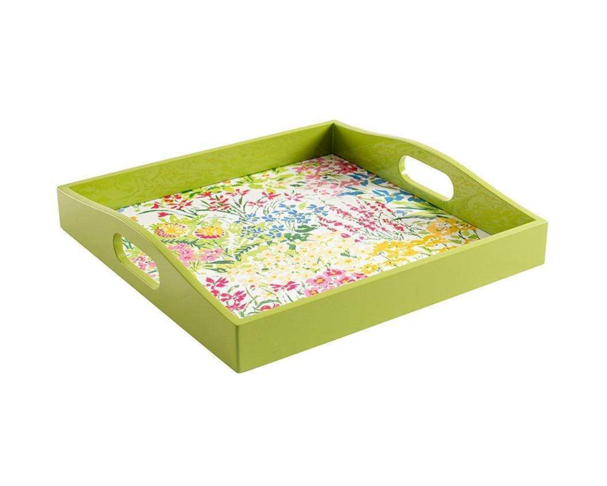 Caspari Meadow Flowers white lacquer square tray