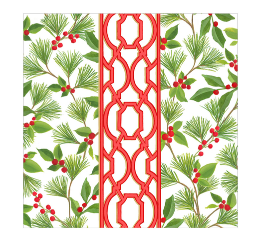 Caspari Knots And Greenery White Cocktail Napkin