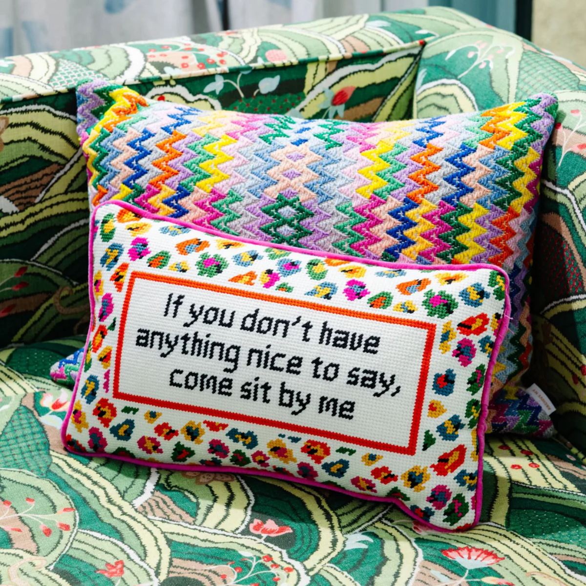 Furbish Come Sit By Me Needlepoint Pillow, view 3