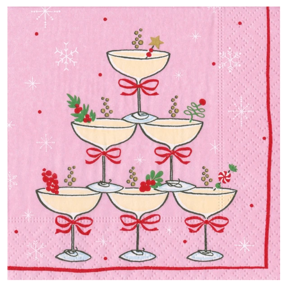 Caspari Pink Sparkling Coupes Cocktail Napkin