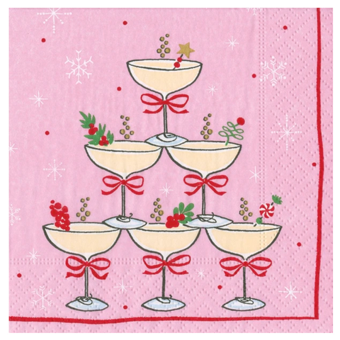 Caspari Pink Sparkling Coupes Cocktail Napkin