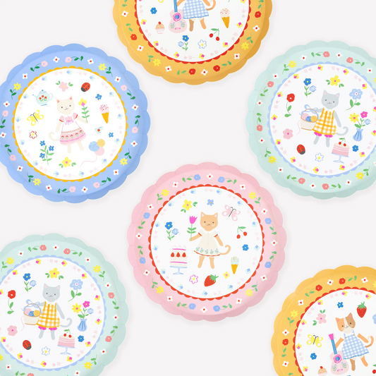 Meri Meri Kitten Club paper side plates in four pastel designs