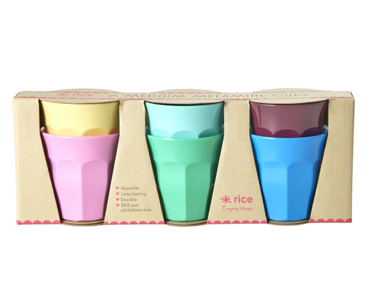 Rice Melamine Cups Assorted Colors - 6 Pcs