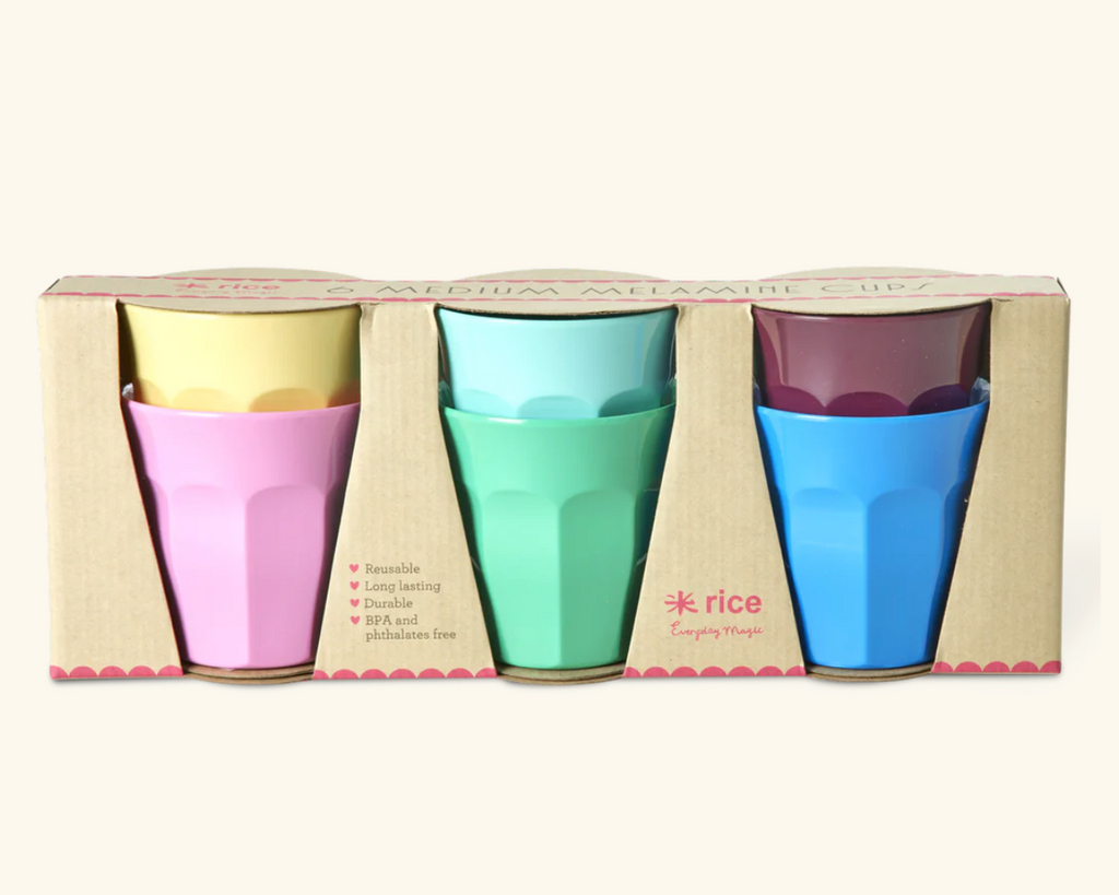 Rice Melamine Cups Assorted Colors - 6 Pcs