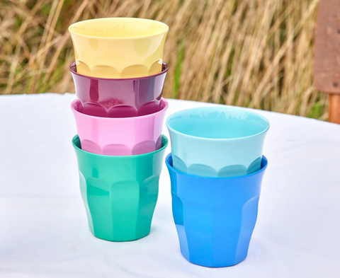 Rice Melamine Cups Assorted Colors - 6 Pcs