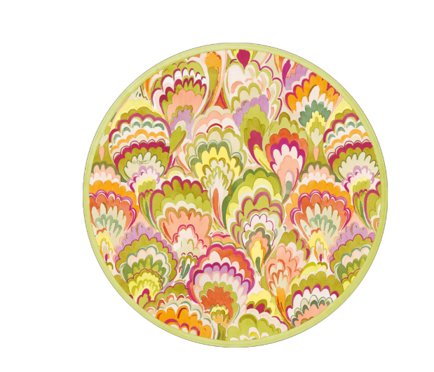 Caspari Marbled Ceramica Raspberry & Chartreuse Round Plate, view 2