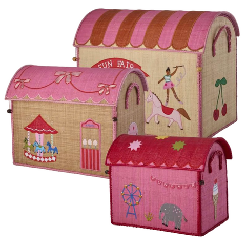 Rice Raffia Toy Baskets - Set of 3