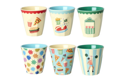 Rice Melamine Cups With Fun Fair Prints in 6 - 160ml