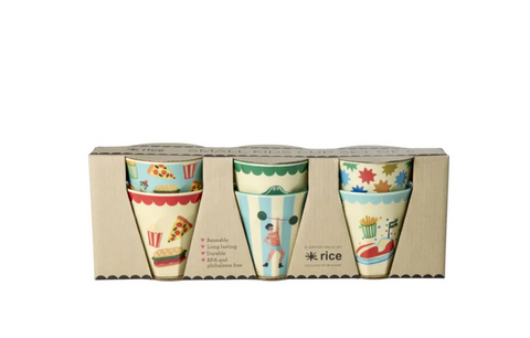 Rice Melamine Cups With Fun Fair Prints in 6 - 160ml