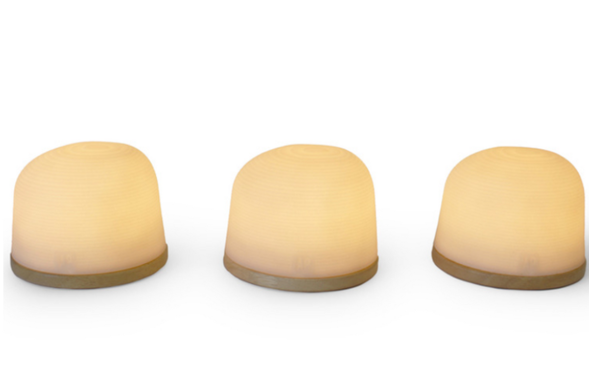 Atelier Pierre Fondant small rechargeable mood light with oak base and textured diffuser, view 2