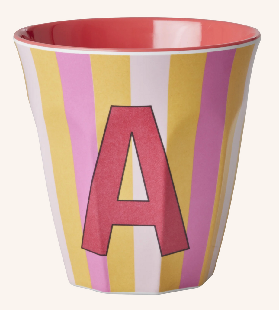 Rice Melamine Cup 250ml - Girl Stripes Alphabet