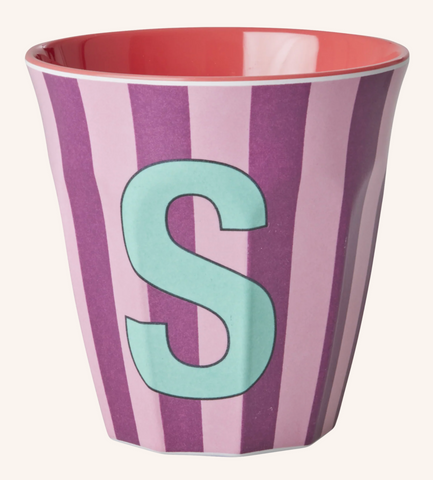 Rice Melamine Cup 250ml - Girl Stripes Alphabet