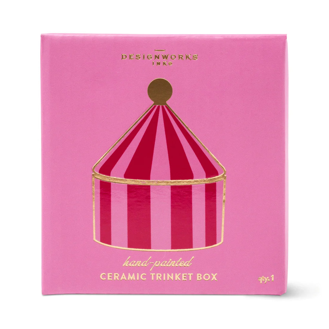 Gentlemen's Hardware ceramic trinket box in pink and red stripe with golden bobble crown