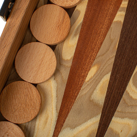 Manopoulos - Handcrafted Olive Burl Backgammon Set with Olive Wood Checkers 48x26cm