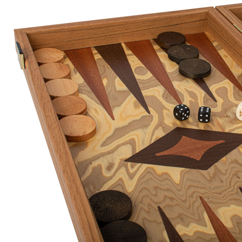 Manopoulos - Handcrafted Olive Burl Backgammon Set with Olive Wood Checkers 48x26cm