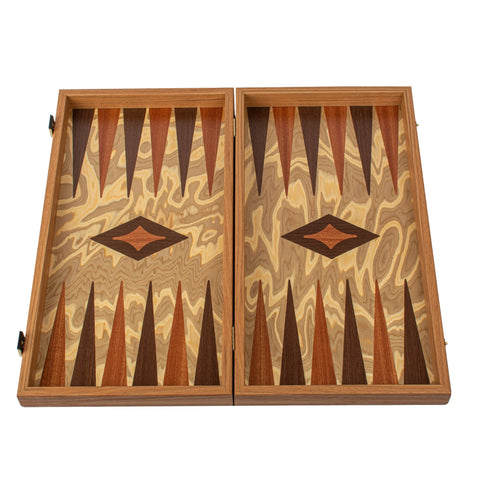 Manopoulos - Handcrafted Olive Burl Backgammon Set with Olive Wood Checkers 38x20cm