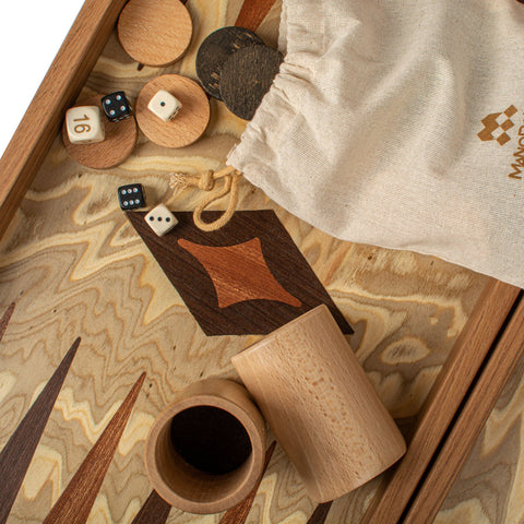 Manopoulos - Handcrafted Olive Burl Backgammon Set with Olive Wood Checkers 38x20cm