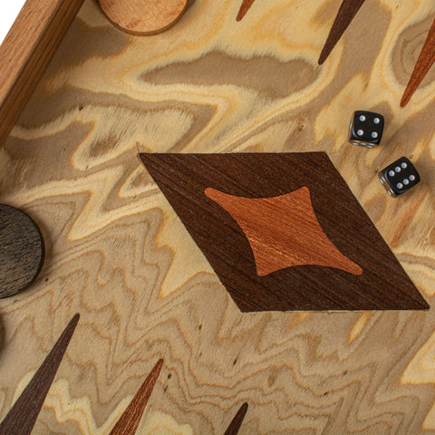 Manopoulos - Handcrafted Olive Burl Backgammon Set with Olive Wood Checkers 38x20cm