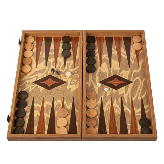 Manopoulos Premium Handcrafted Olive Burl Backgammon Set