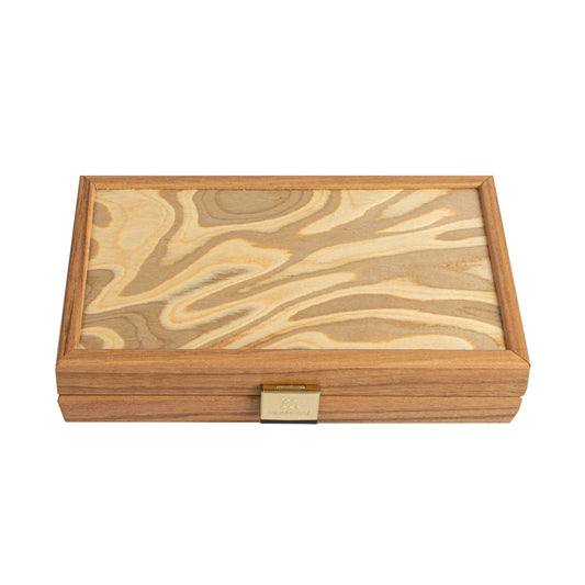Manopoulos Handcrafted Olive Burl Backgammon Set with Oak Wood Checkers