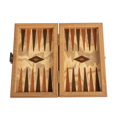 Manopoulos Handcrafted Olive Burl Backgammon Set with Oak Wood Checkers