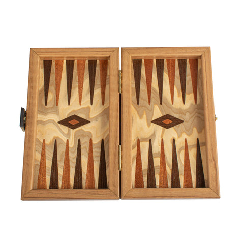 Manopoulos - Handcrafted Olive Burl Backgammon Set with Olive Wood Checkers 20x12cm