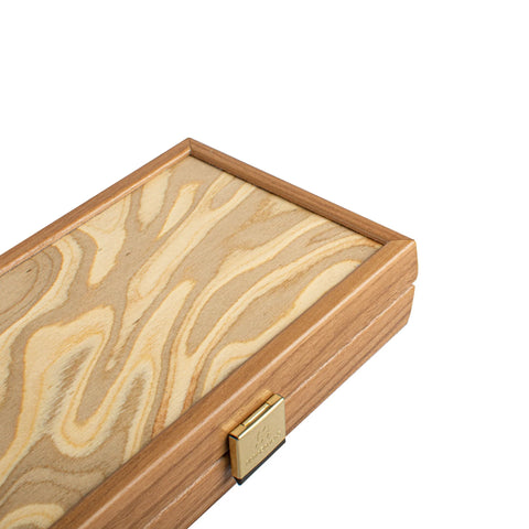 Manopoulos - Handcrafted Olive Burl Backgammon Set with Olive Wood Checkers 20x12cm