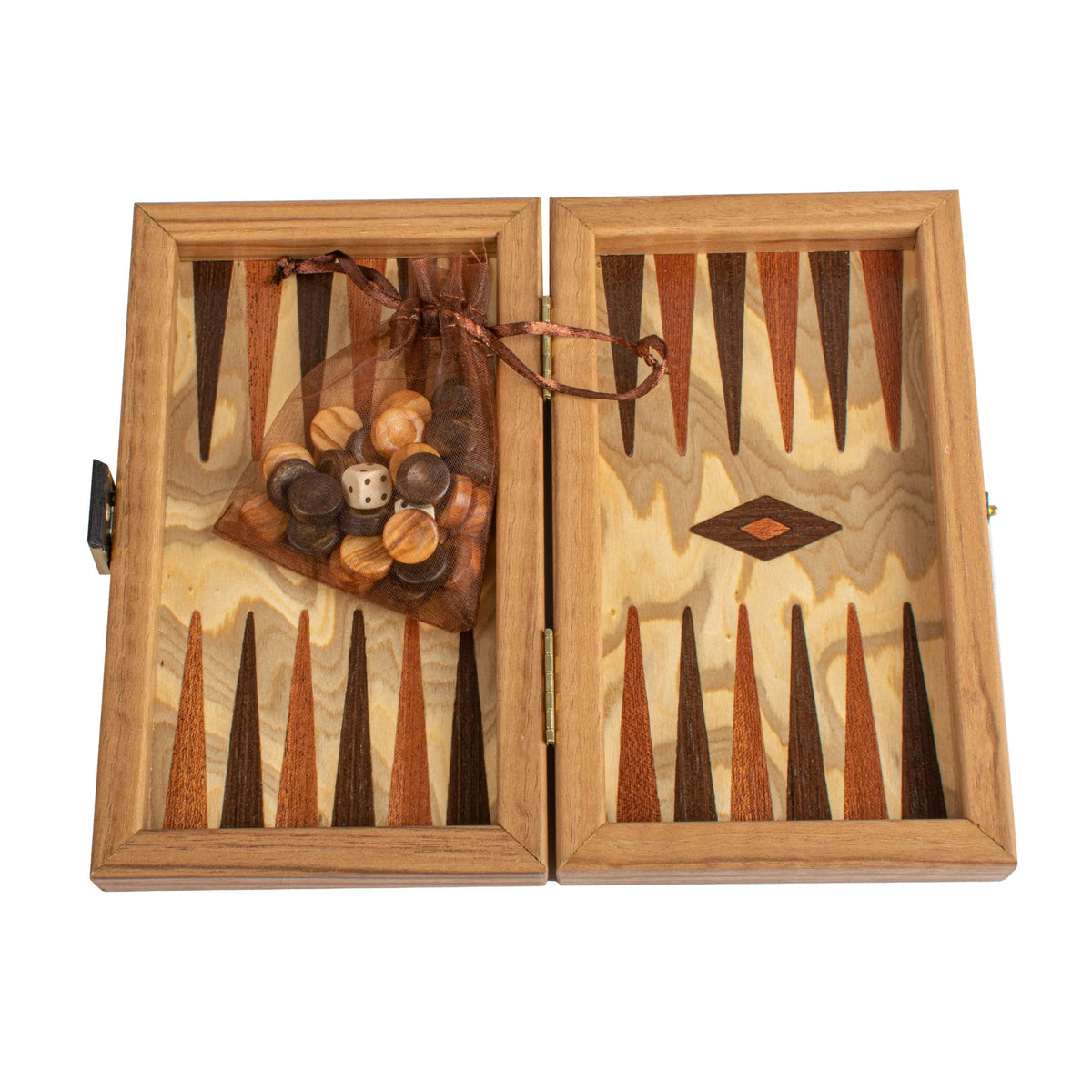 Manopoulos Handcrafted Olive Burl Backgammon Set with Oak Wood Checkers