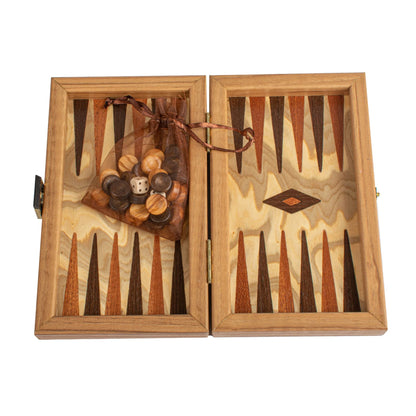 Manopoulos Handcrafted Olive Burl Backgammon Set with Oak Wood Checkers