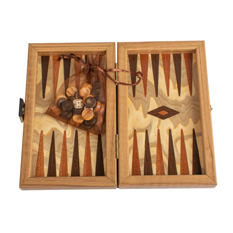 Manopoulos - Handcrafted Olive Burl Backgammon Set with Olive Wood Checkers 20x12cm
