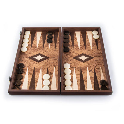 Manopoulos - Handcrafted Walnut Burl Backgammon Set 20x12cm