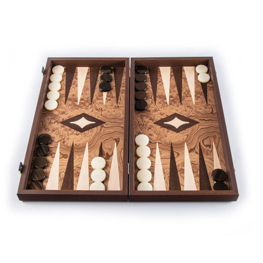 Manopoulos - Handcrafted Walnut Burl Backgammon Set 20x12cm