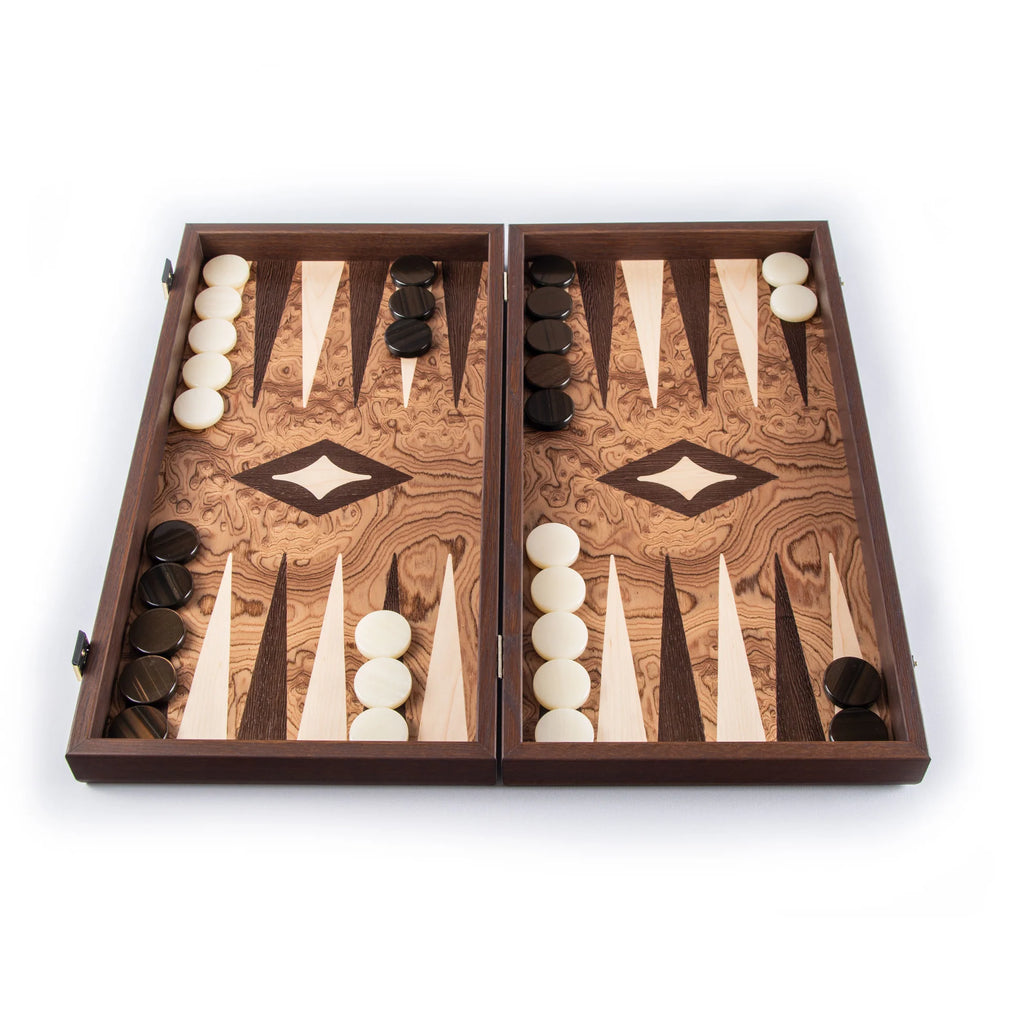 Manopoulos - Handcrafted Walnut Burl Backgammon Set 20x12cm