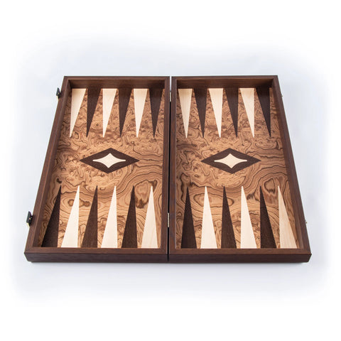 Manopoulos - Handcrafted Walnut Burl Backgammon Set 20x12cm