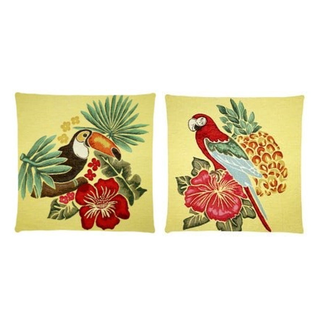 FS-Home Tropical Birds Cushion Cover in woven Belgium linen