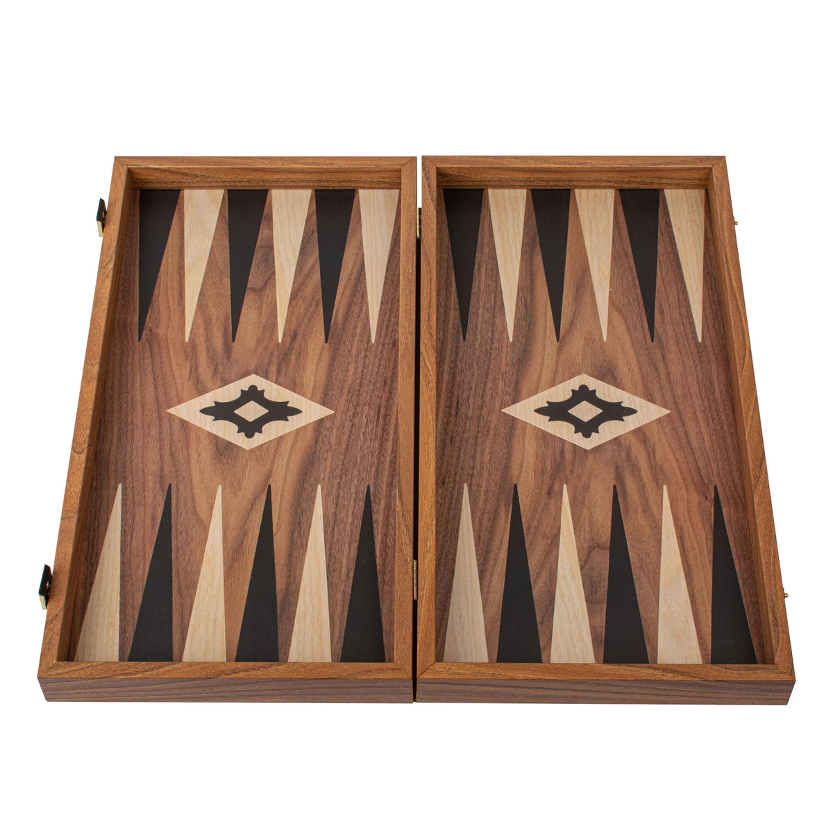 Manopoulos - Handcrafted Walnut Replica Wood Backgammon Set with Black & Oak Points with Side Racks 20x12cm