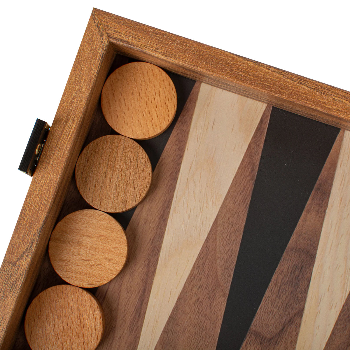 Manopoulos - Handcrafted Walnut Replica Wood Backgammon Set with Black & Oak Points with Side Racks 20x12cm