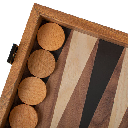 Manopoulos - Handcrafted Walnut Replica Wood Backgammon Set with Black & Oak Points with Side Racks 20x12cm